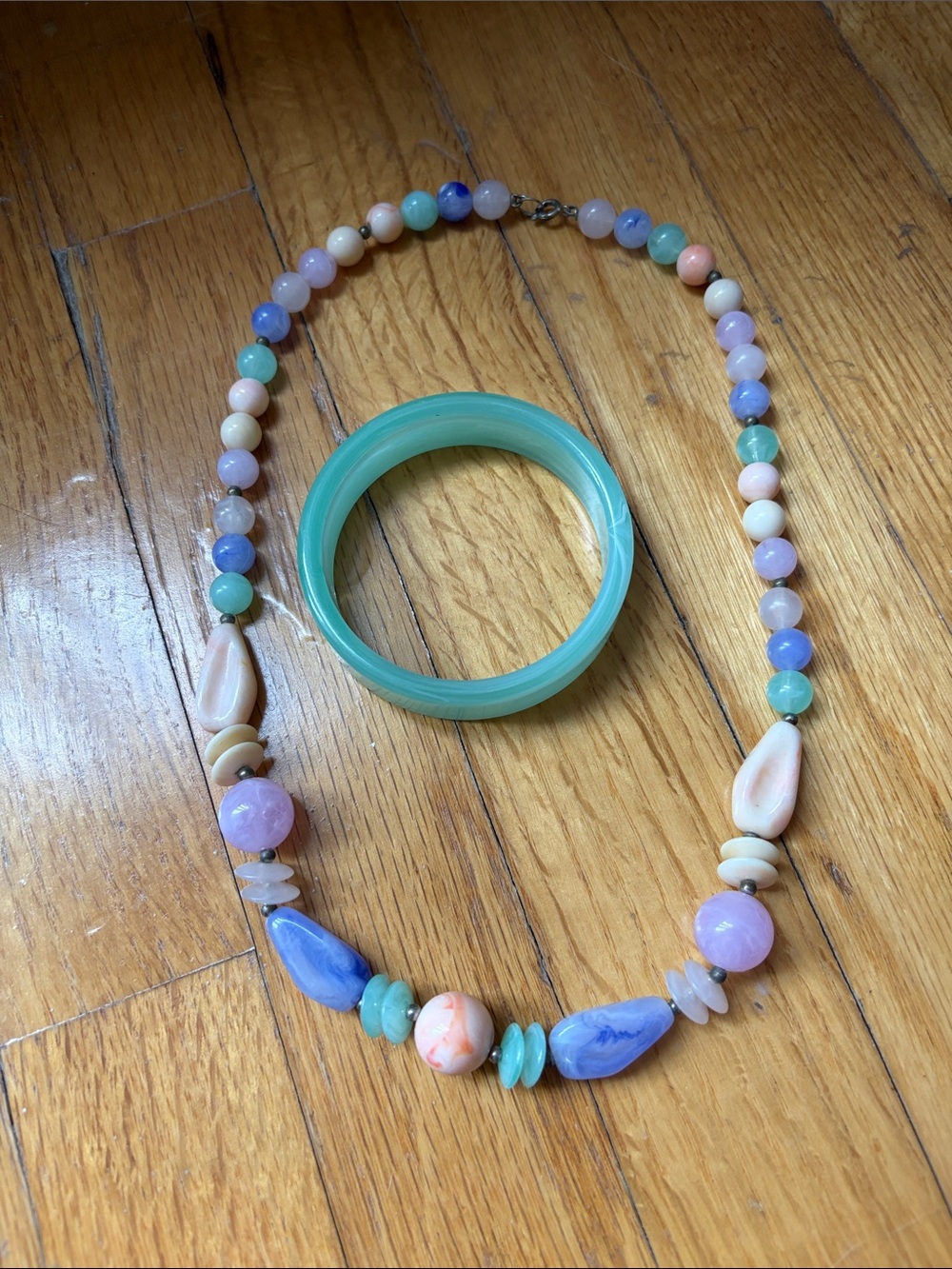 Source Unknown Pastel Beaded Necklace and Mint Green Bangle